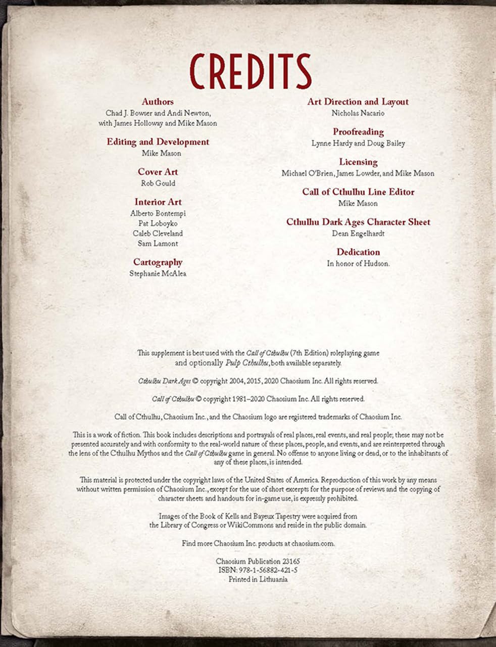 Cthulhu Dark Ages (Call of Cthulhu Roleplaying Game)