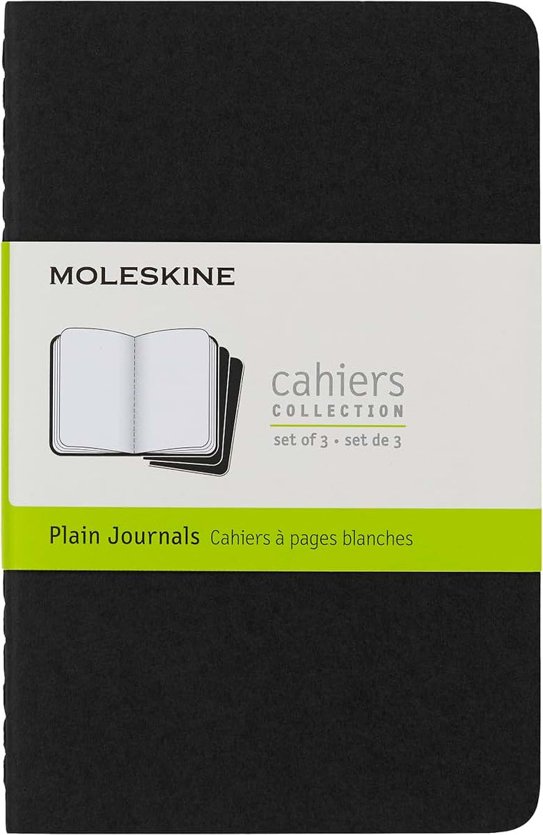 Moleskine Cahier Journal, Soft Cover, Pocket (3.5" x 5.5") Plain/Blank, Black, 64 Pages (Set of 3)