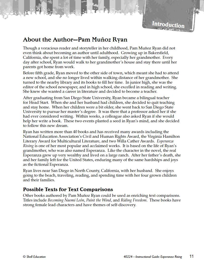 Esperanza Rising: An Instructional Guide for Literature - Novel Study Guide for 4th-8th Grade Literature with Close Reading and Writing Activities (Great Works Classroom Resource)
