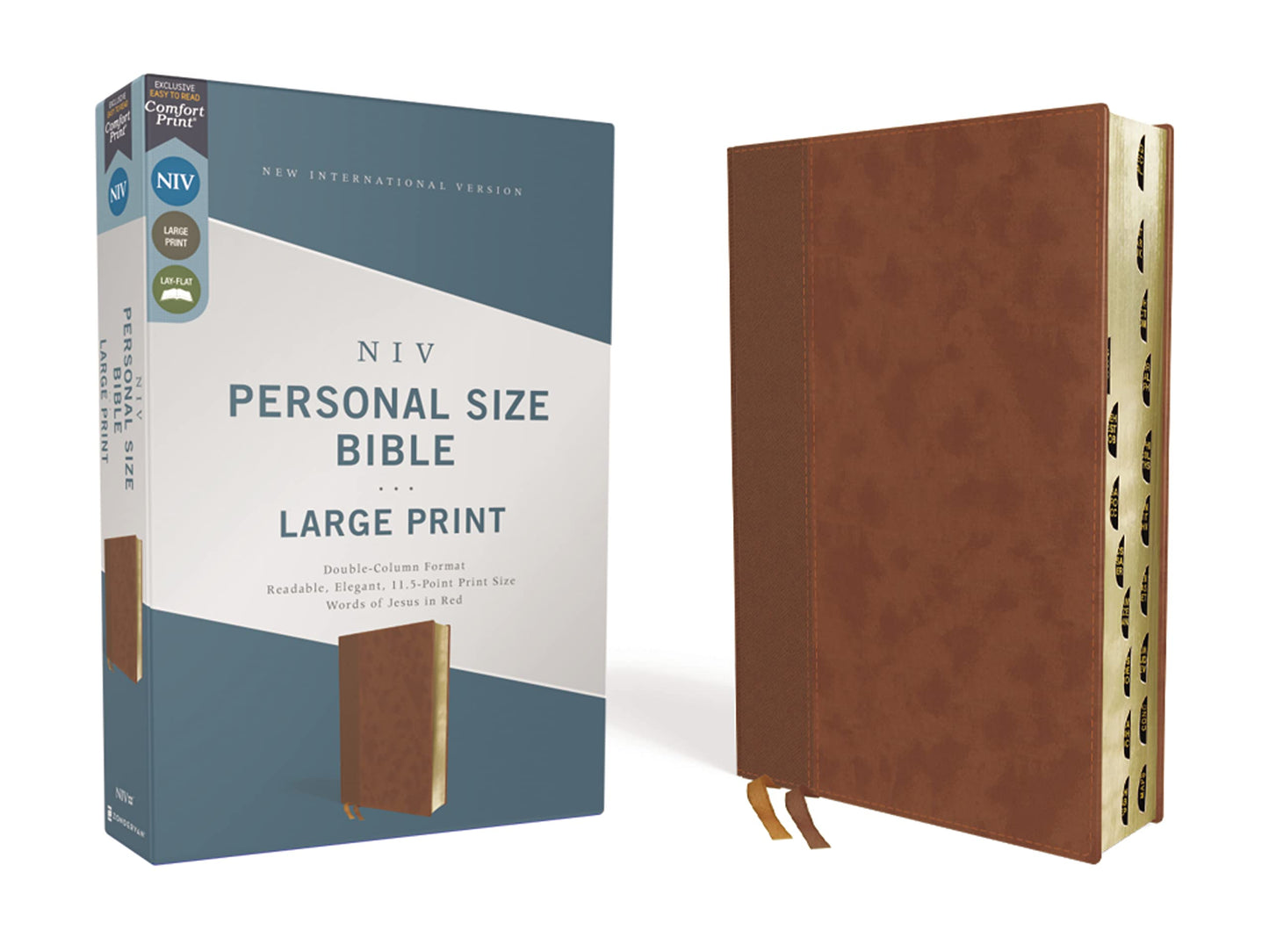 NIV, Personal Size Bible, Large Print, Leathersoft, Brown, R