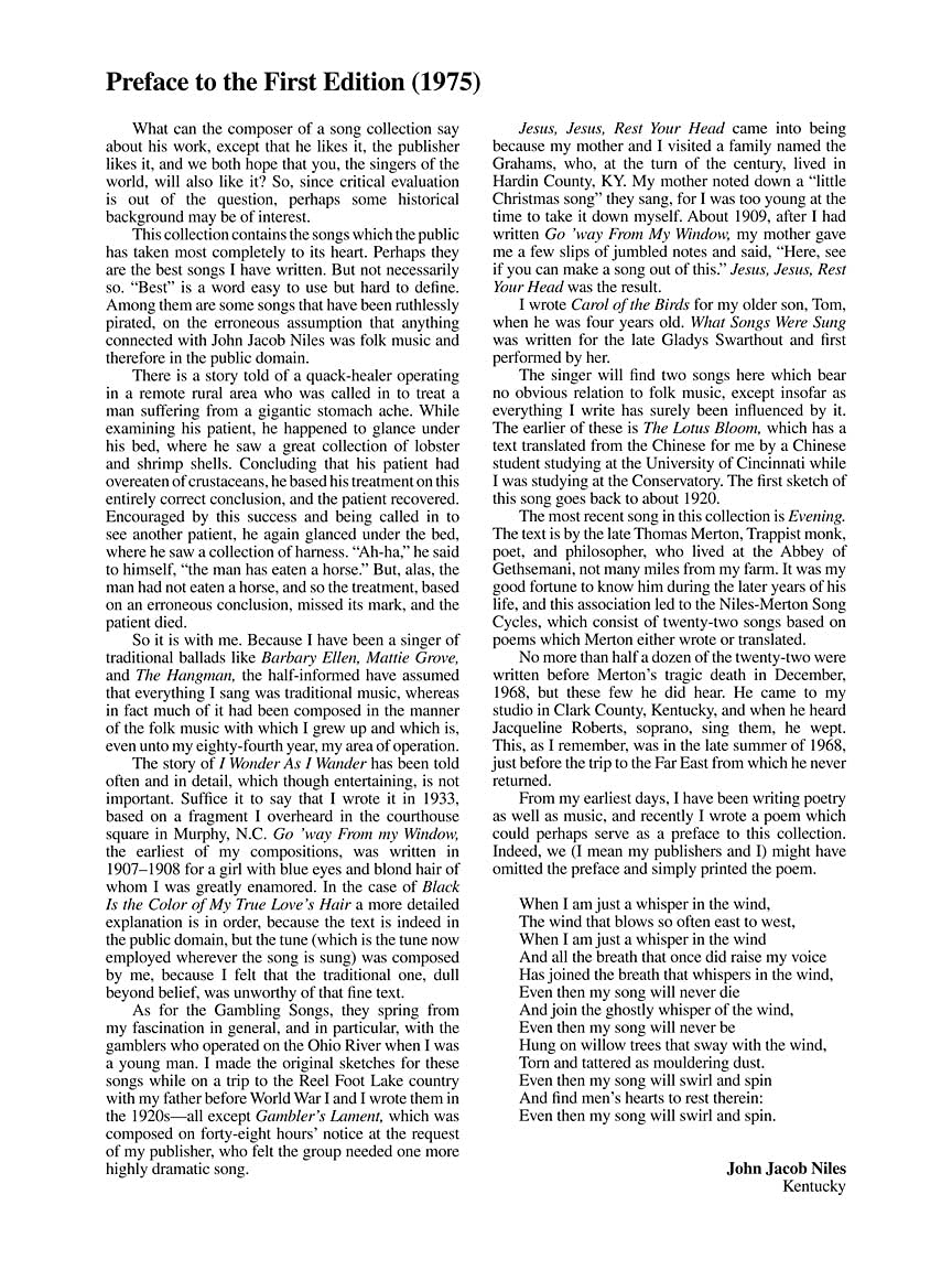The Songs of John Jacob Niles: Low Voice and Piano