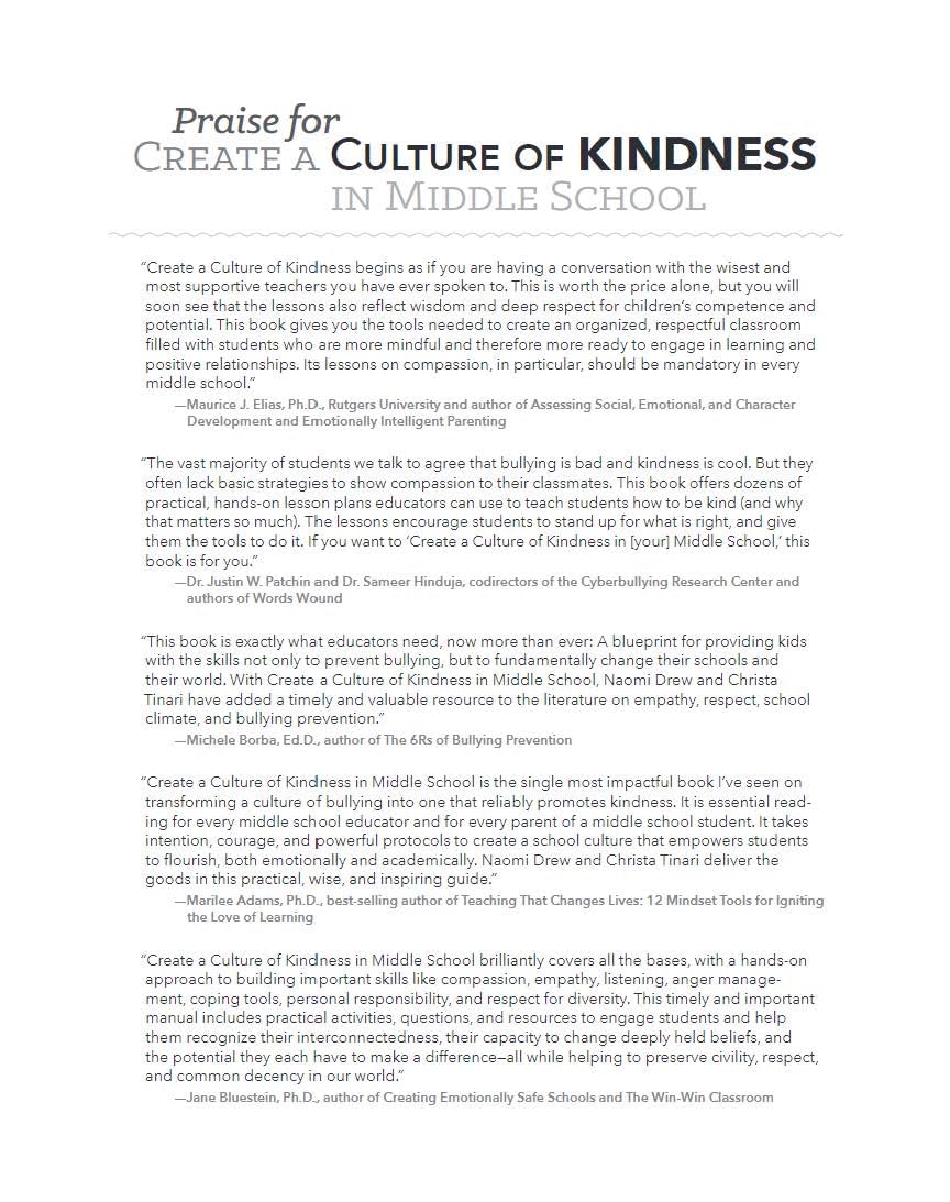 Create a Culture of Kindness in Middle School: 48 Character-Building Lessons to Foster Respect and Prevent Bullying (Free Spirit Professional)