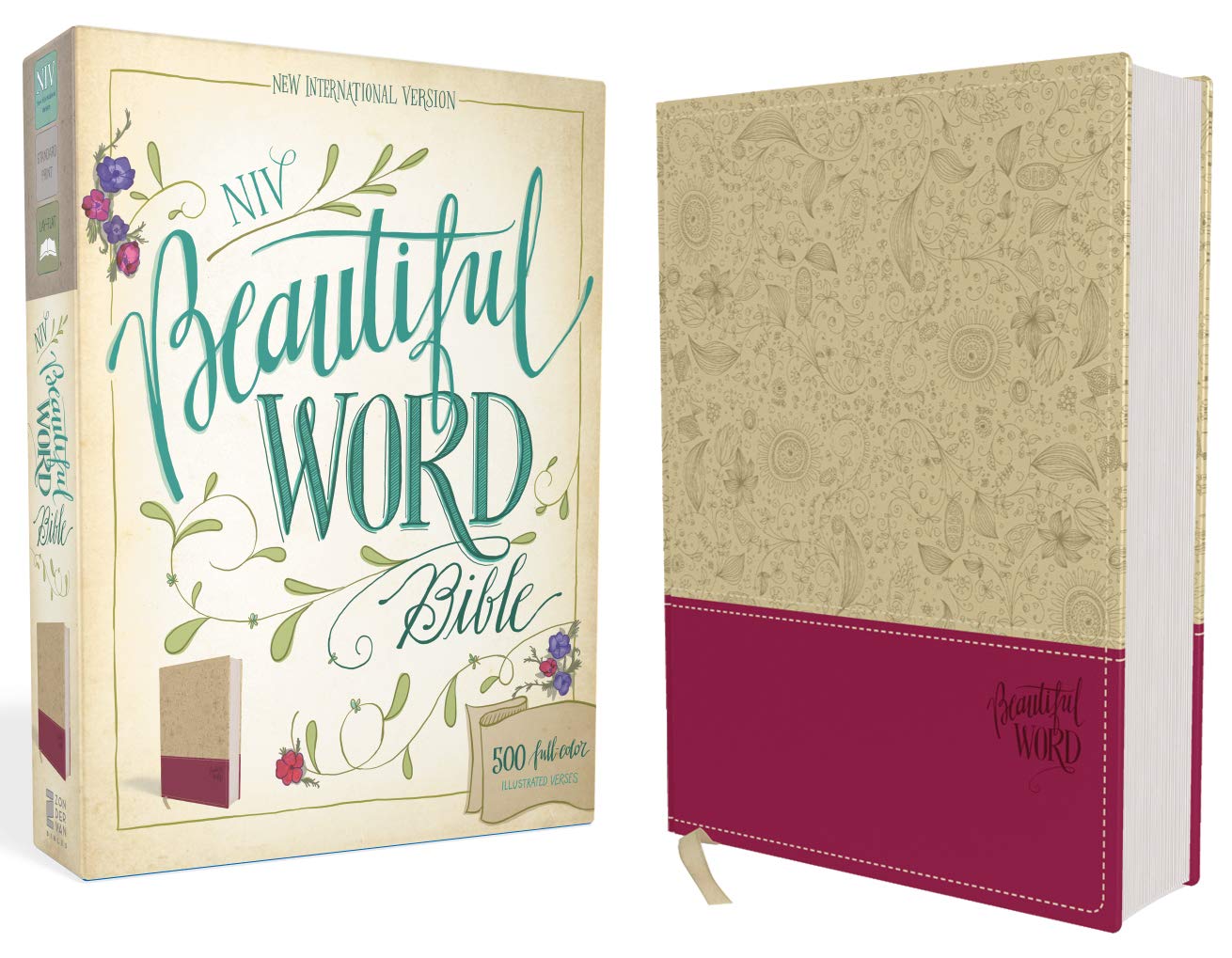 NIV, Beautiful Word Bible, Leathersoft, Tan/Pink: 500 Full-C