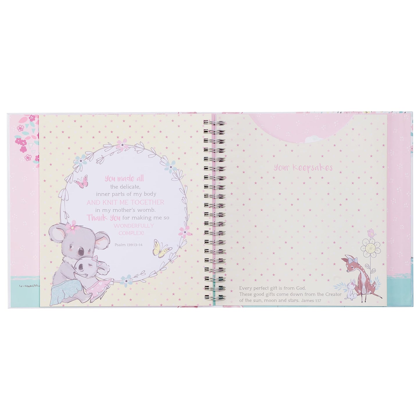 Christian Art Gifts Girl Baby Book of Memories Pink Keepsake Photo Album Our Baby Girl's First Year Memory Book Baby Book with Bible Verses