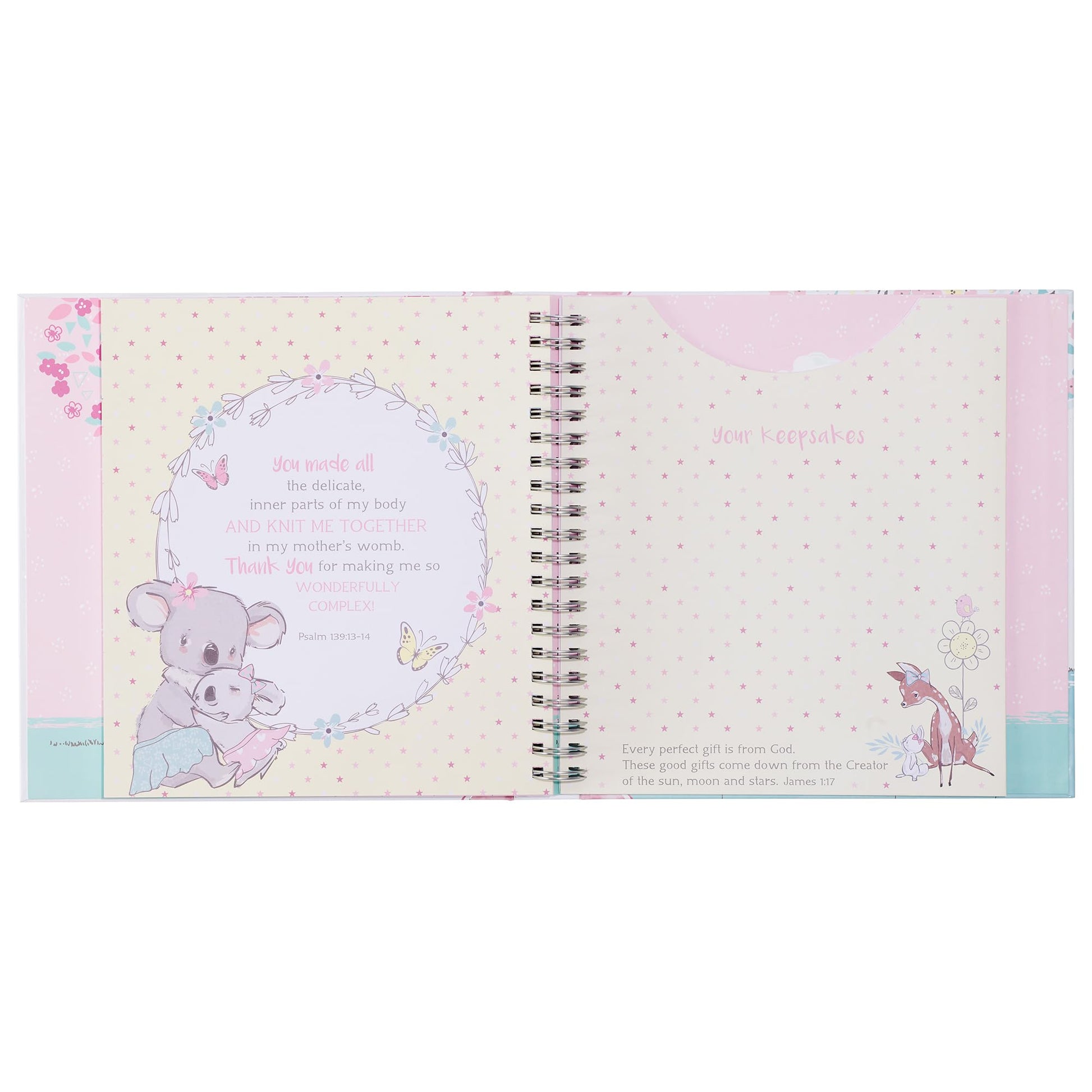 Christian Art Gifts Girl Baby Book of Memories Pink Keepsake Photo Album Our Baby Girl's First Year Memory Book Baby Book with Bible Verses
