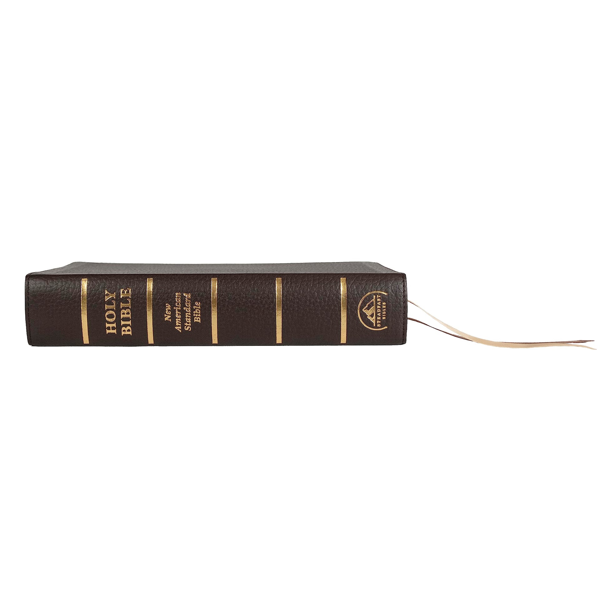 NASB Holy Bible, Large Print, Brown Premium Genuine Leather (Cowhide): 1995 New American Standard Bible in a Single-Column, Wide-Margin Format with 2 Ribbon Markers, 40 GSM Paper & Gold Page Edges