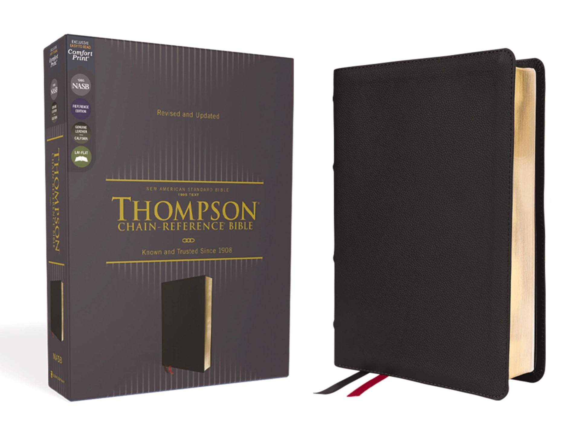 NASB, Thompson Chain-Reference Bible, Genuine Leather, Calfskin, Black, 1995 Text, Red Letter, Comfort Print