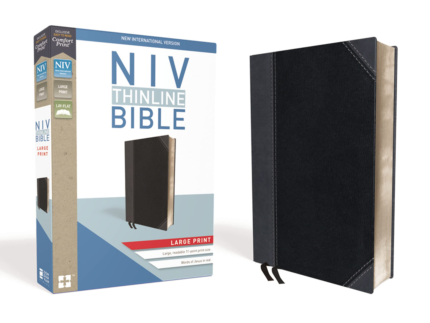 NIV, Thinline Bible, Large Print, Leathersoft, Black/Gray, R
