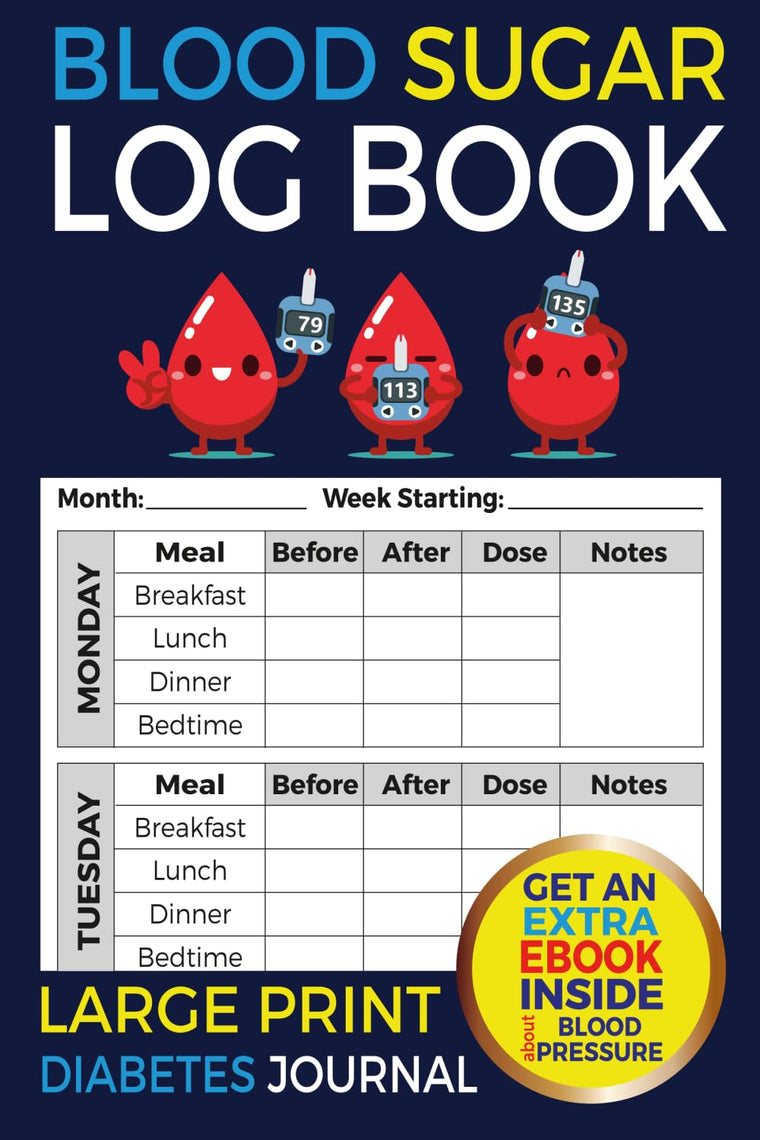 Blood Sugar Log Book: Large Print Diabetes Journal
