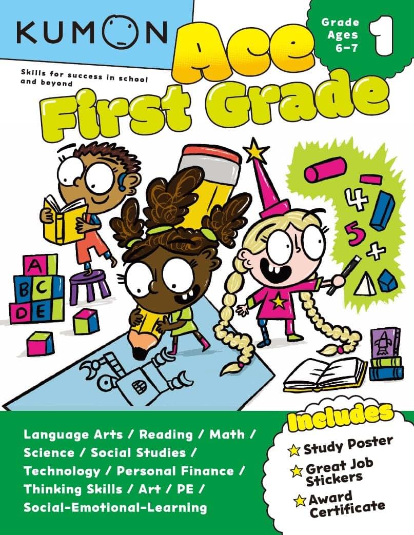 Kumon Ace First Grade-Includes Study Poster, Stickers and Award Certificate