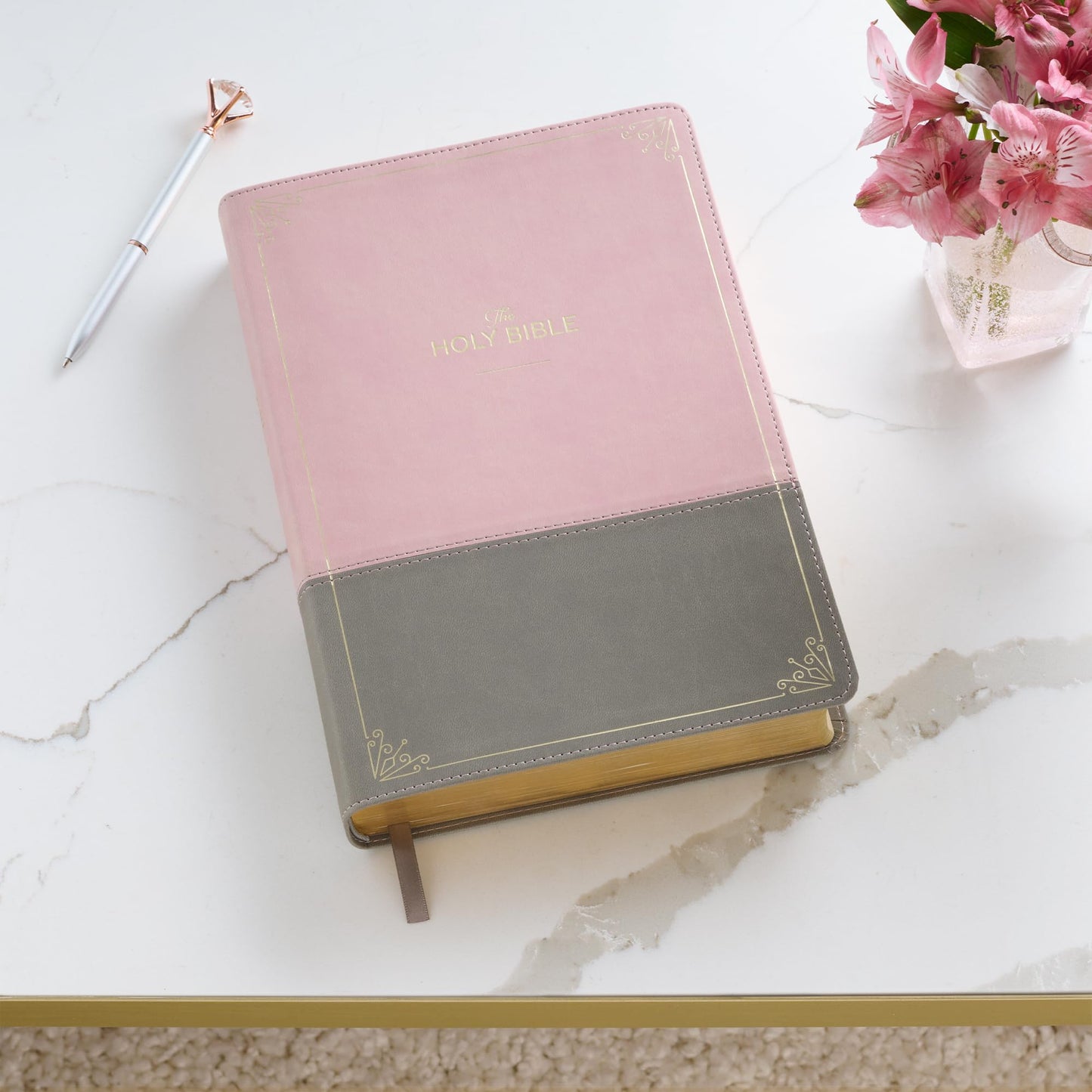 KJV Holy Bible, Super Giant Print Faux Leather Red Letter Edition - Ribbon Marker, King James Version, Pink/Gray (KJV Super Giant Print Editions)