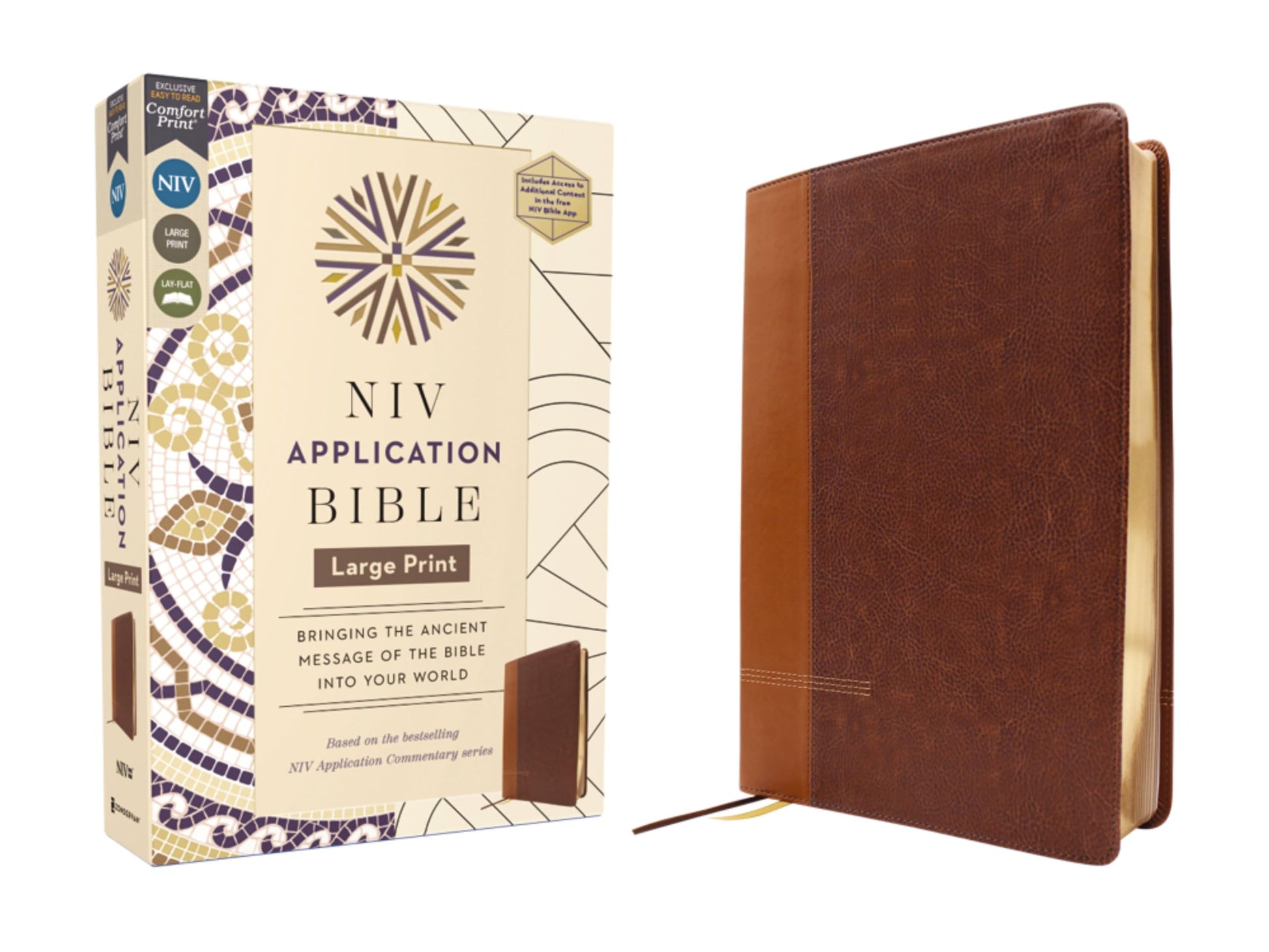 NIV Application Bible, Large Print, Leathersoft, Brown, Red Letter, Comfort Print: Bringing the Ancient Message of the Bible into Your World (NIV Application Commentary Resources)