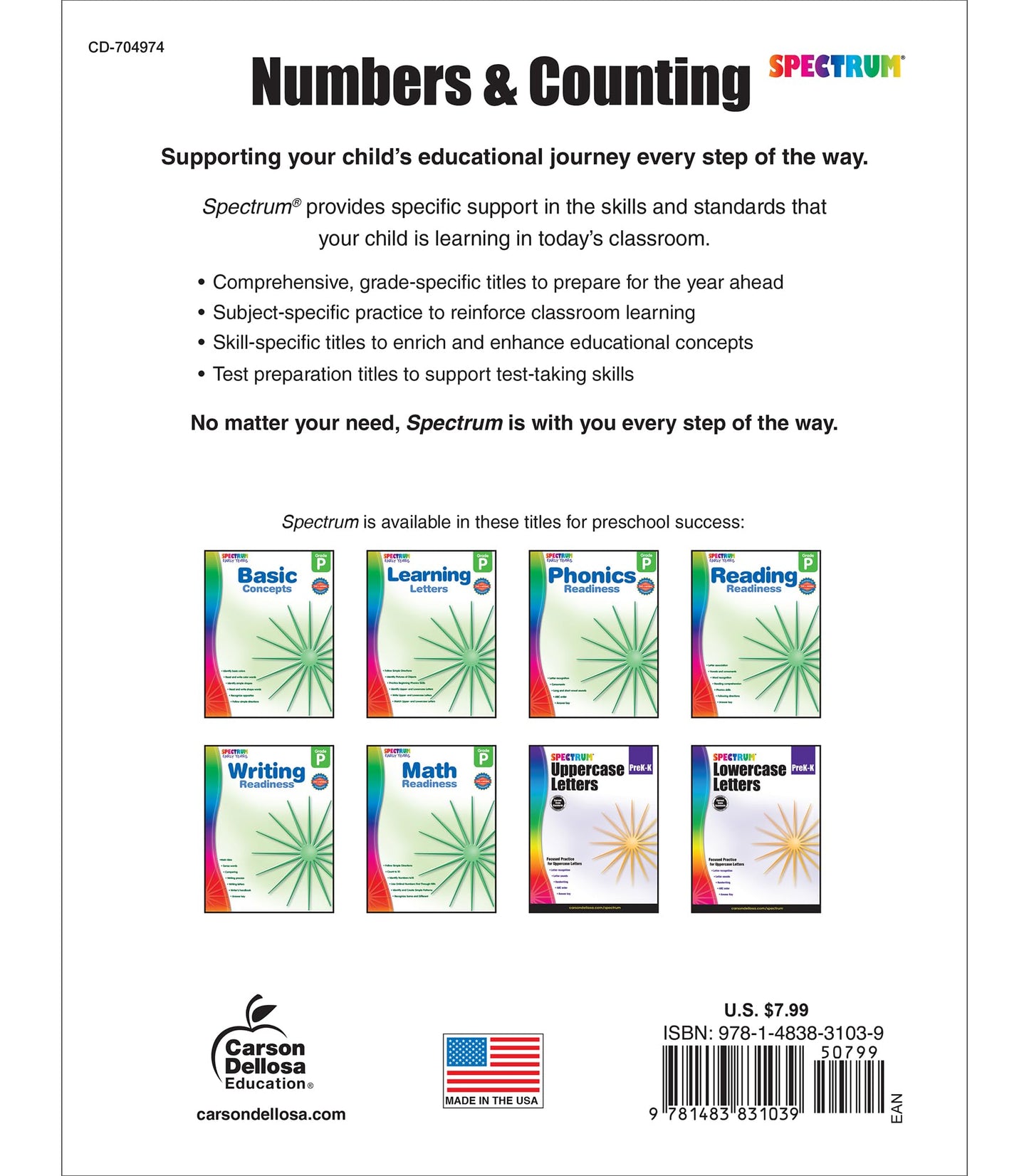 Spectrum Preschool Numbers and Counting Math Workbook, Ages 3 to 6, Preschool Math Numbers and Counting, Practice Writing Numbers 0-20, Comparing ... and Counting to 100 - 96 Pages (Volume 111)