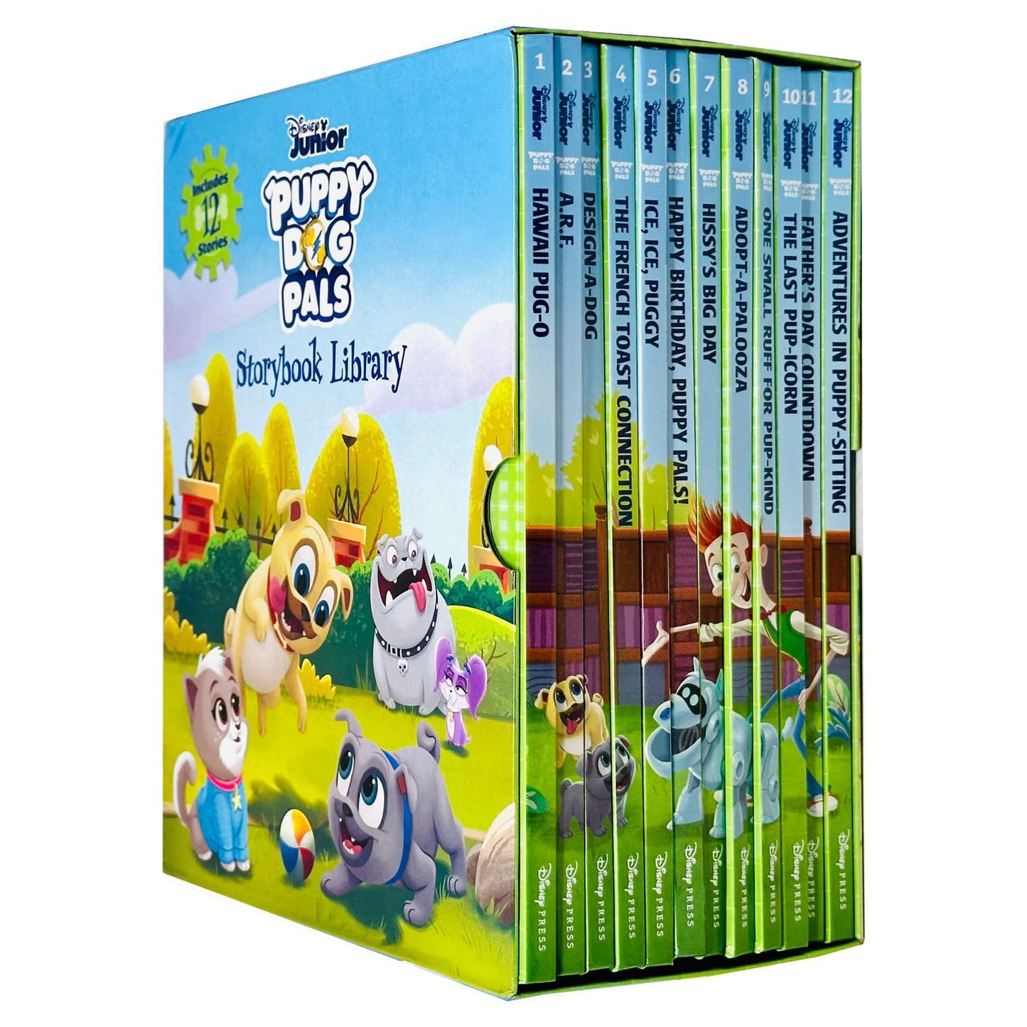 Puppy Dog Pals Storybook Library 12 Books Set (Hawaii Pug-O, A.R.F., Design-A-Dog, The French Toast Connection, Ice Ice Puggy, Happy Birthday Puppy Pals!, Hissy's Big Day & More)