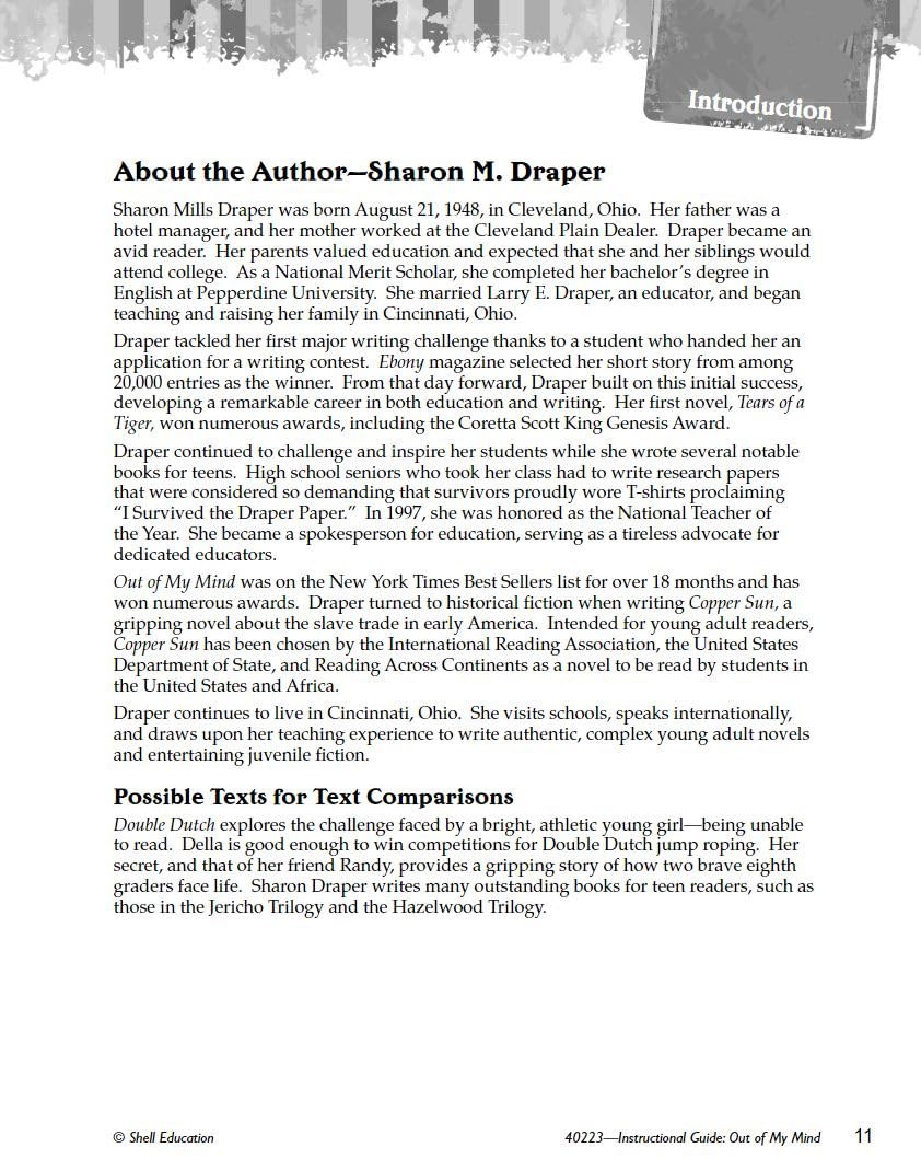 Out of My Mind: An Instructional Guide for Literature - Novel Study Guide for 4th-8th Grade Literature with Close Reading and Writing Activities (Great Works Classroom Resource