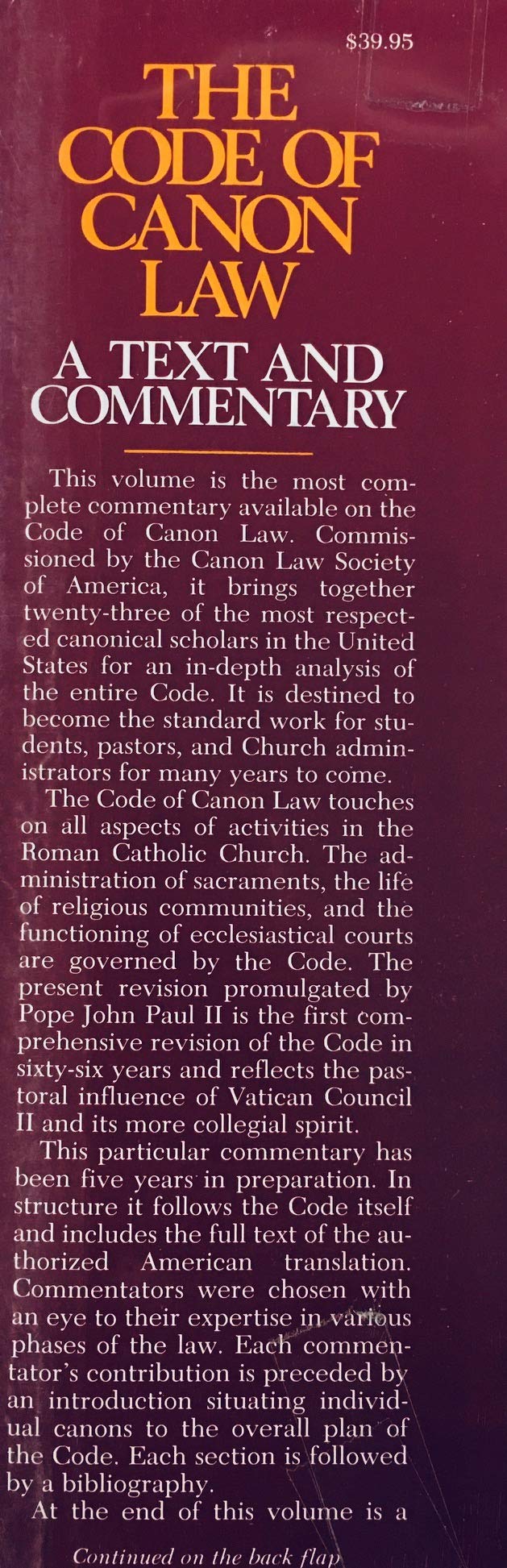 The Code of Canon Law: A Text and Commentary