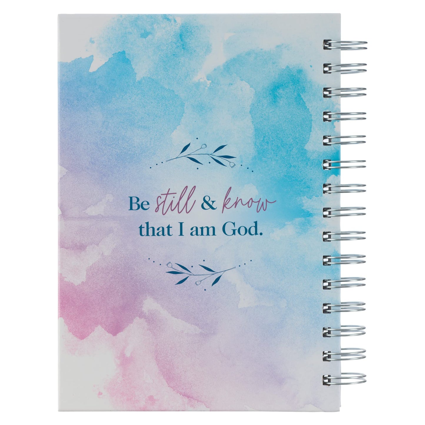 Christian Art Gifts Journal w/Scripture for Women Be Still Psalm 46:10 Bible Verse Watercolor Teal Pink Purple Laurel 192 Ruled Pages, Large Hardcover Notebook, Wire Bound