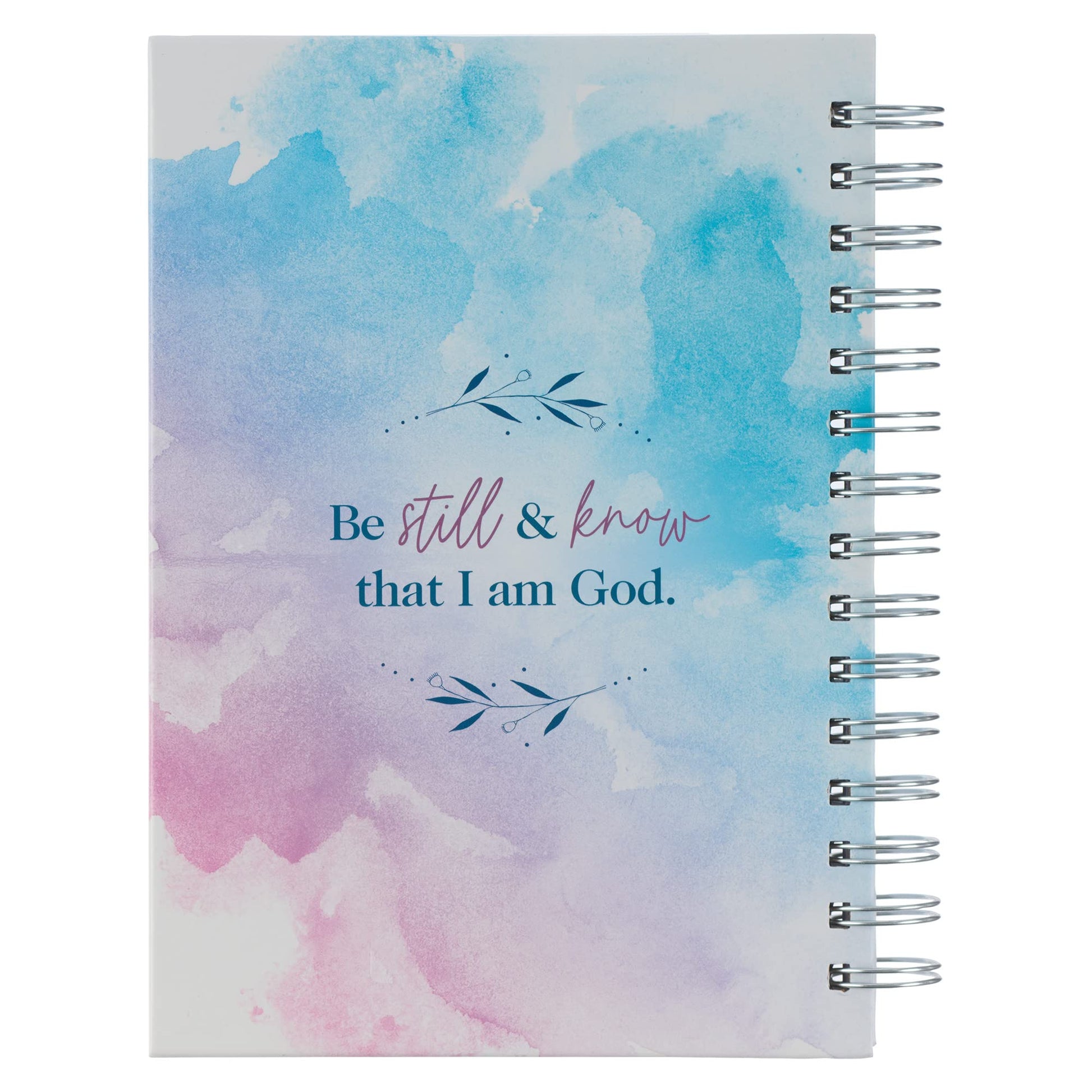 Christian Art Gifts Journal w/Scripture for Women Be Still Psalm 46:10 Bible Verse Watercolor Teal Pink Purple Laurel 192 Ruled Pages, Large Hardcover Notebook, Wire Bound