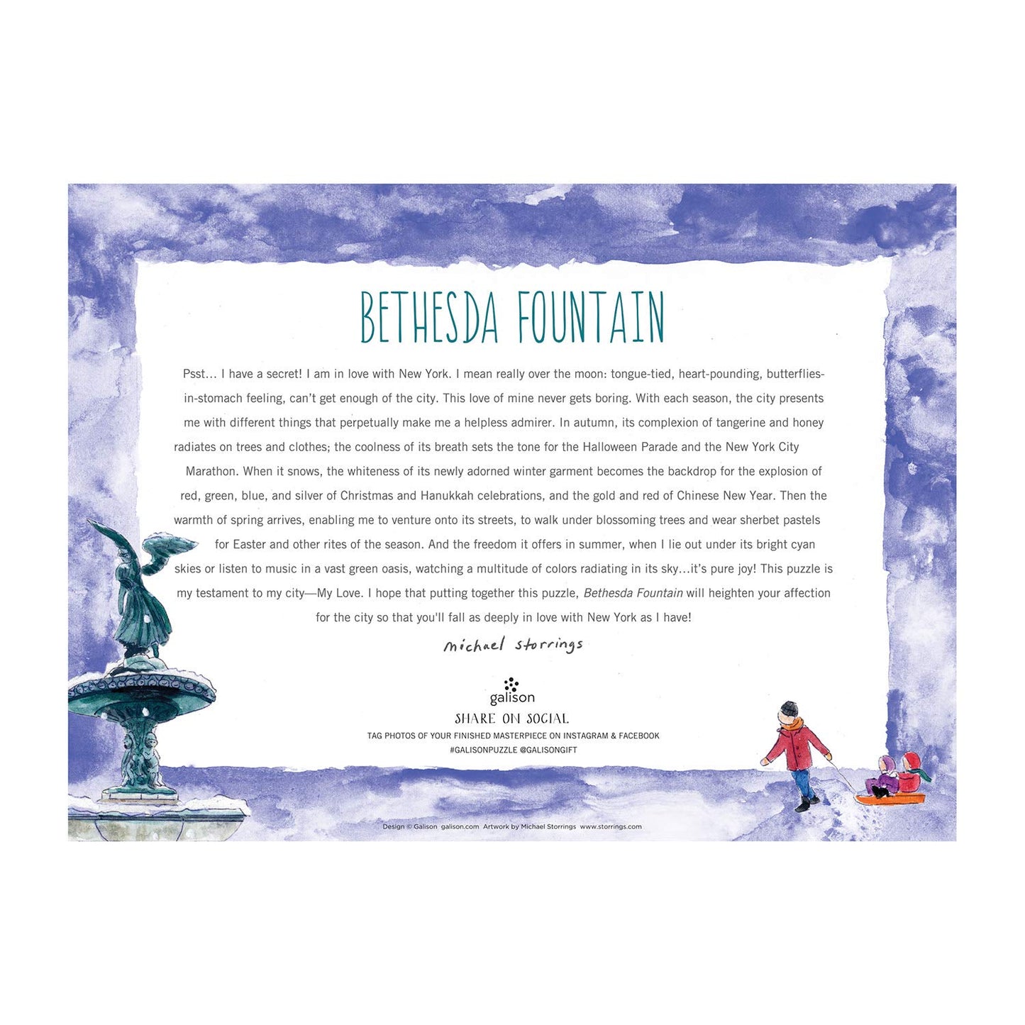 Galison Michael Storrings Bethesda Fountain Jigsaw Puzzle,27 x 20''Illustrated Art Puzzle with Scene from a Central Park Landmark Challenging Family Friendly Fun Indoor Activity,Multicolor