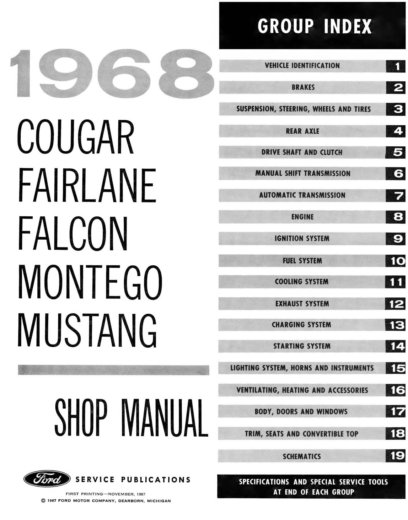1968 Ford Mustang, Cougar, Falcon, Fairlane, Montego Shop Manual By Detroit Iron