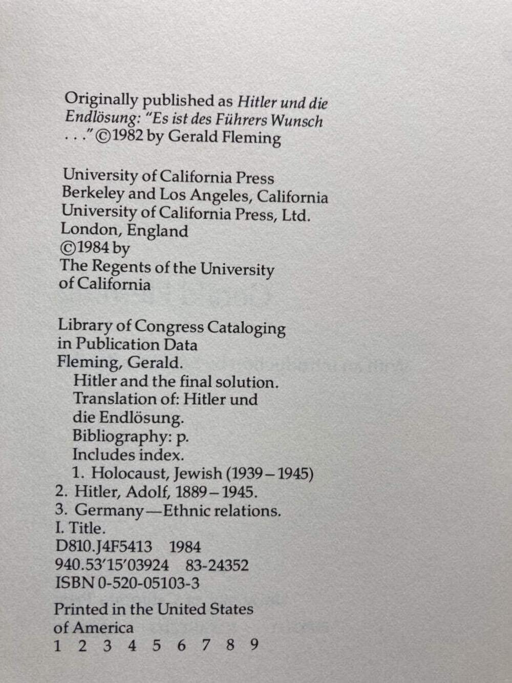 Hitler and the Final Solution by Gerald Fleming