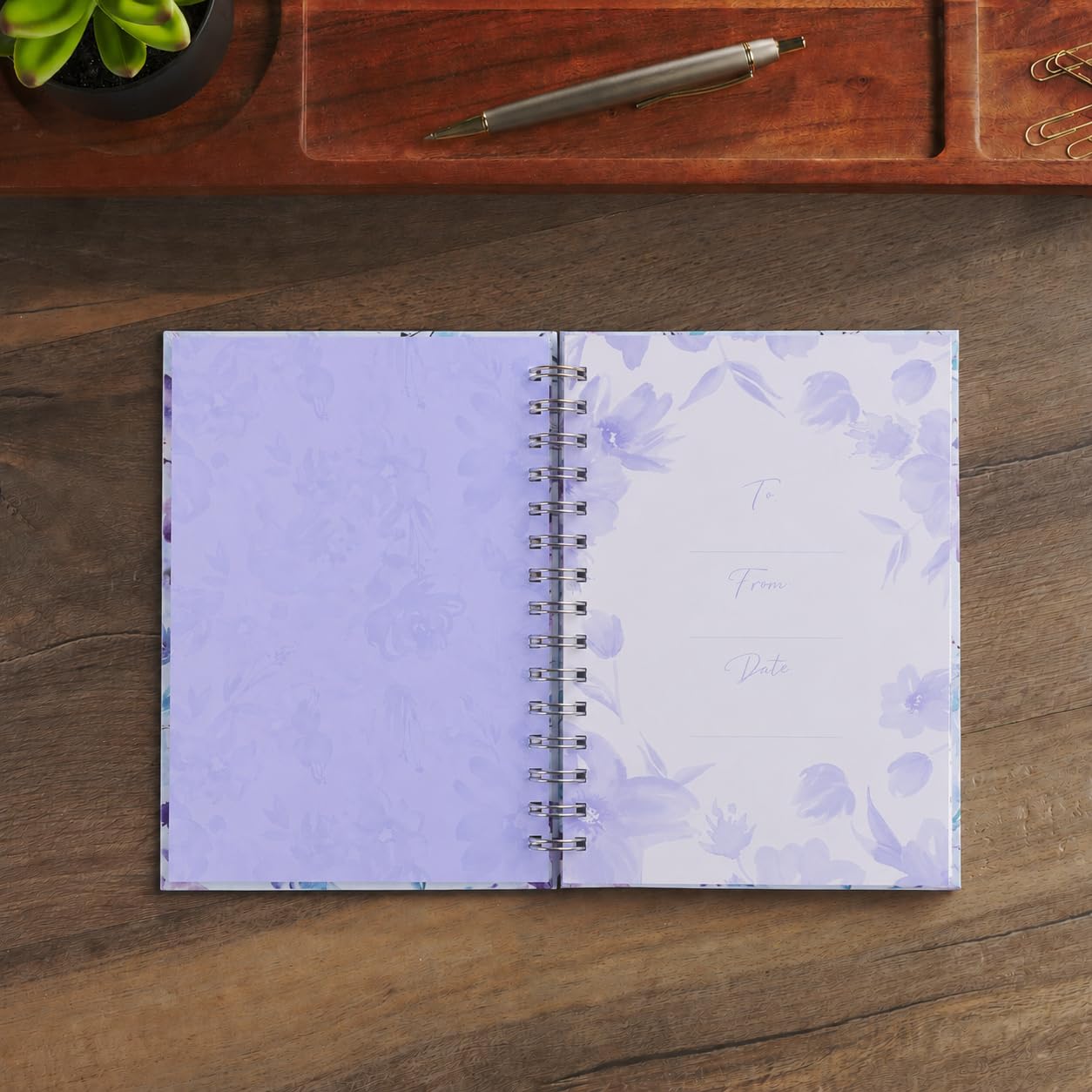 Inspirational Spiral Journal Notebook for Women It is Well With My Soul Blue/Purple Posies Floral Wire Bound w/192 Ruled Pages, Large Hardcover, With Love
