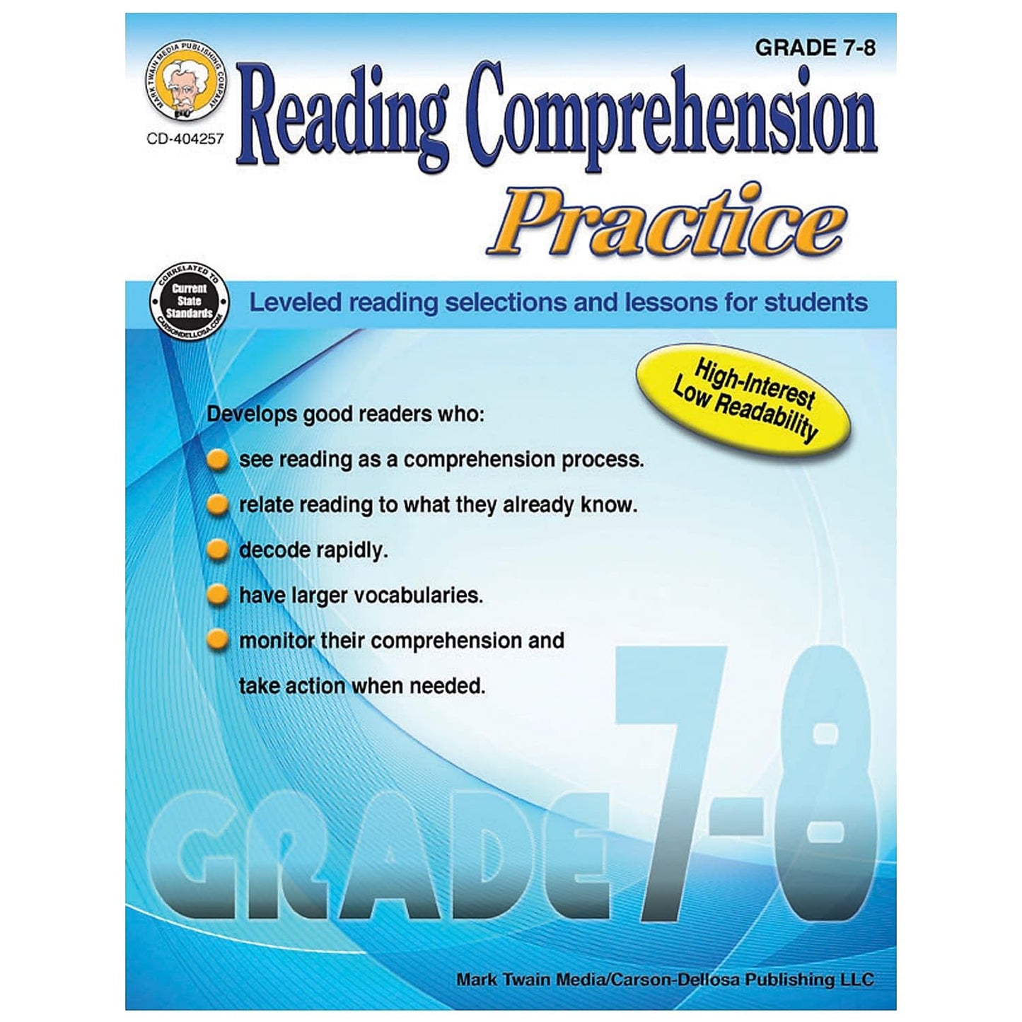 Mark Twain Media  Reading Comprehension Practice Workbook  7th-8th Grade, 96pgs