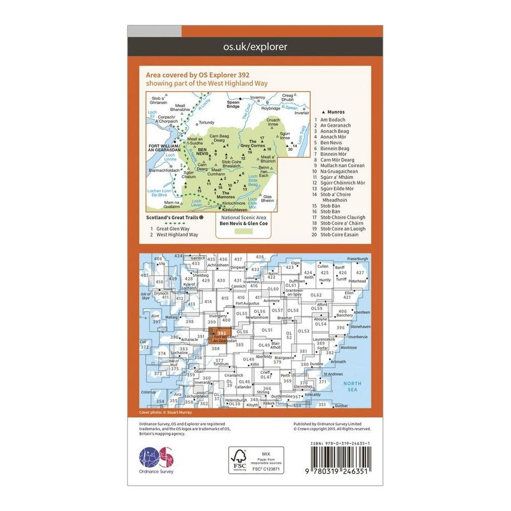 Ben Nevis and Fort William, the Mamores and the Grey Corries, Kinlochleven and Spean Bridge (OS Explorer Active Map)