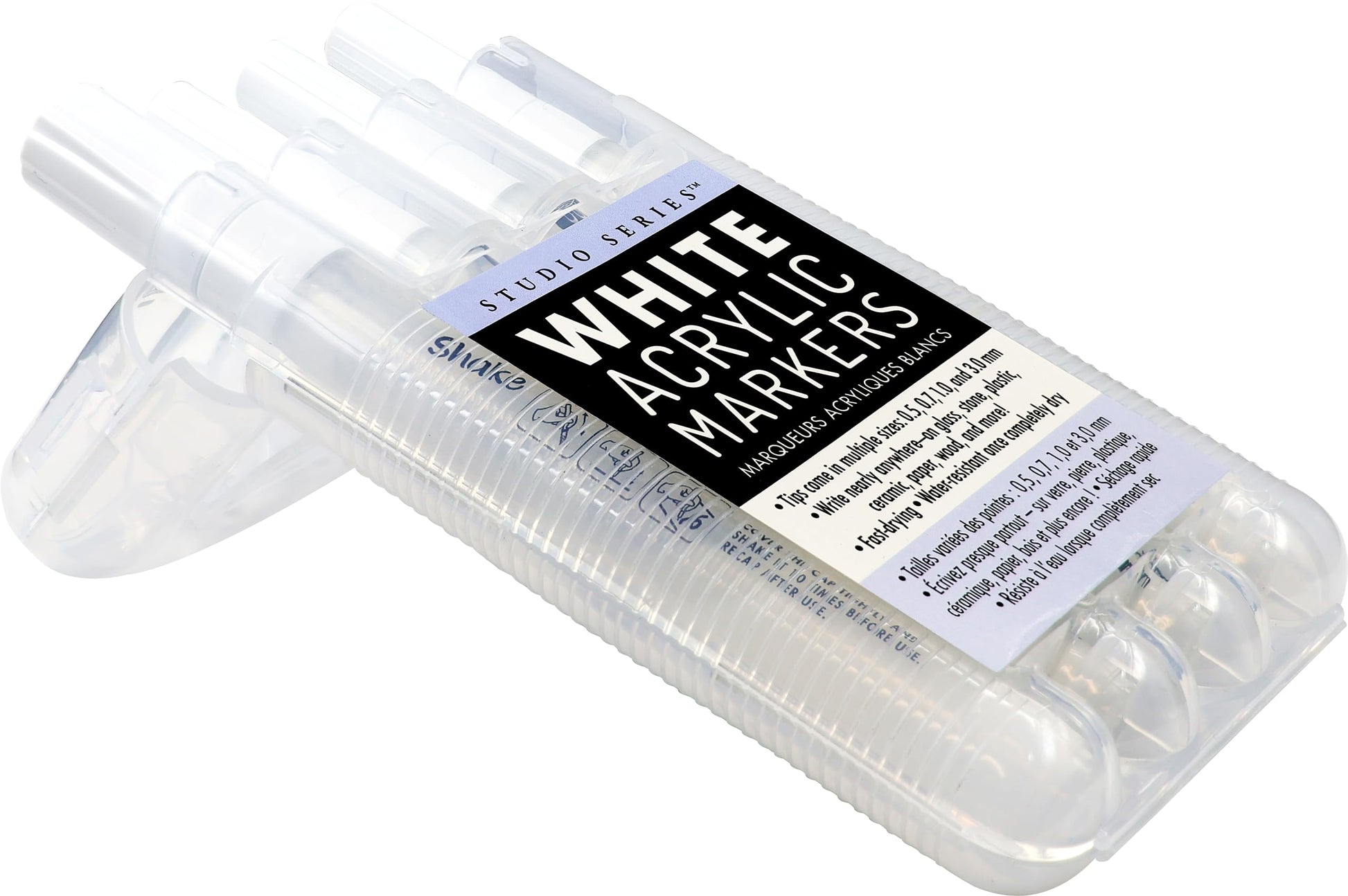 PETER PAUPER PRESS Studio Series White Acrylic Markers (set of 4 permanent markers with different tip sizes)