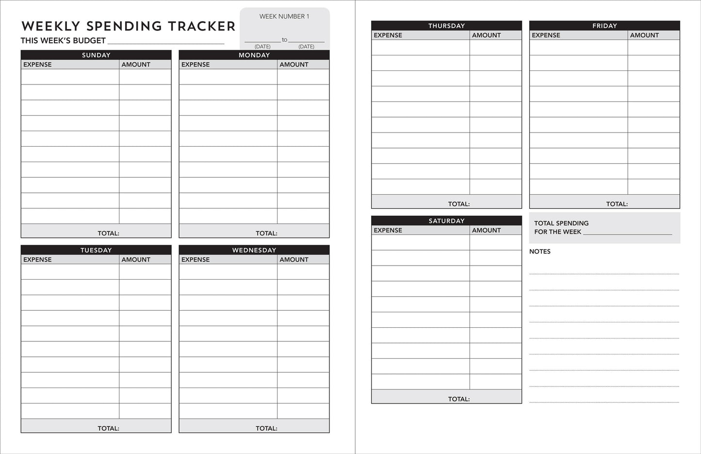 Weekly Budget Planner: A Year-Long Undated Spending Tracker
