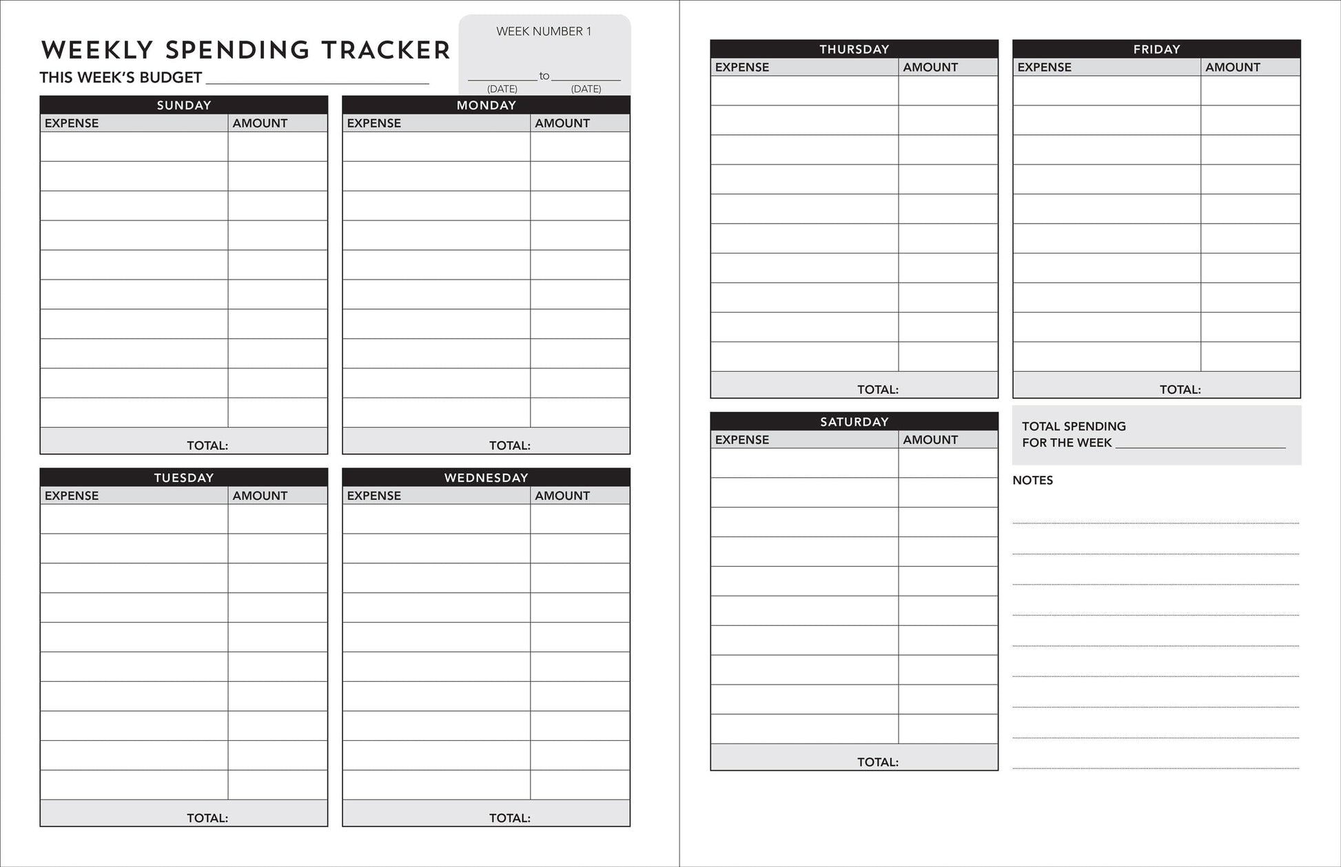 Weekly Budget Planner: A Year-Long Undated Spending Tracker