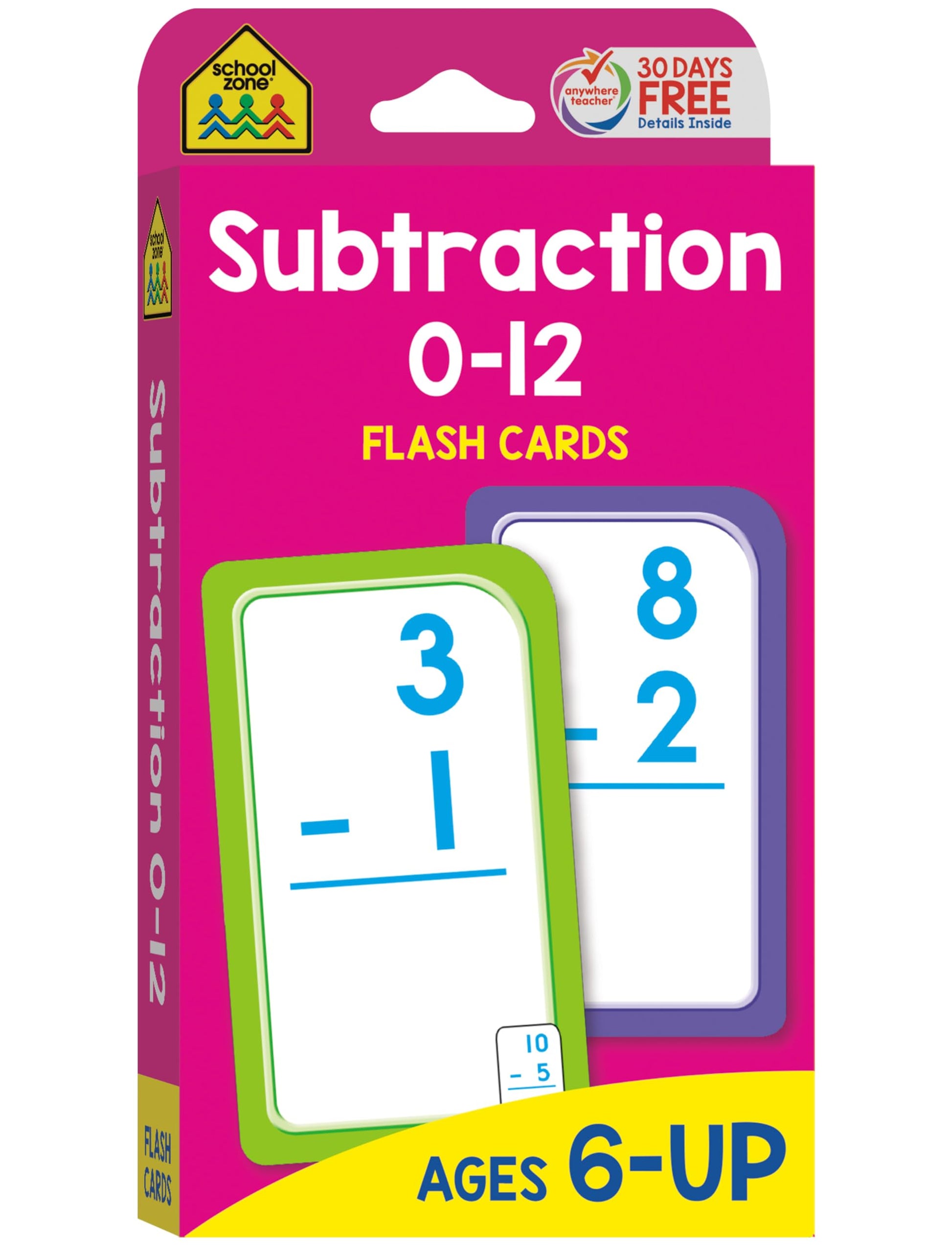 School Zone Subtraction 0-12 Flash Cards: 56 Cards, 1st Grade, 2nd Grade, Numbers 0-12, Differences, Early Math, Problem Solving, Subtraction Problems, Counting, Ages 6+