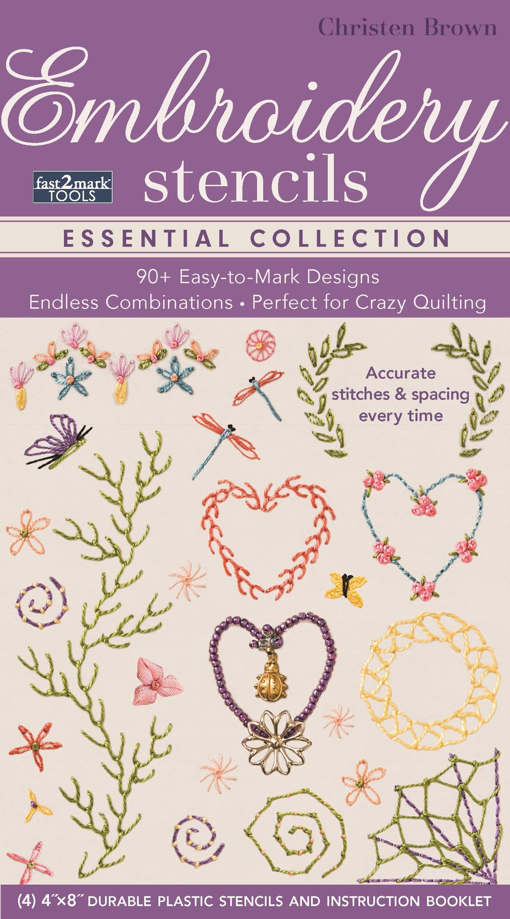 fast2mark Embroidery Stencils - Essential Collection: 90+ Easy-to-Mark Designs - Endless Combinations  Perfect for Crazy Quilting  Accurate Stitches & Spacing Every Time