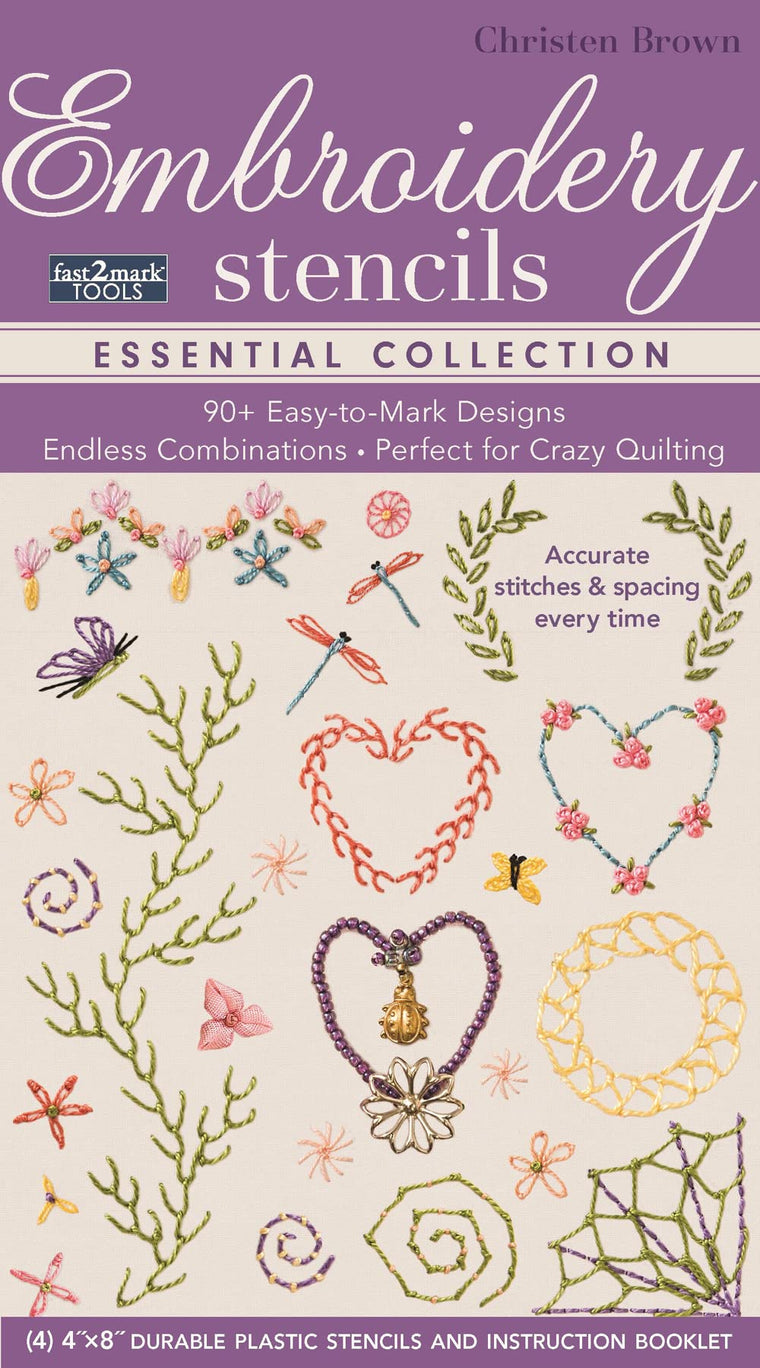 fast2mark Embroidery Stencils - Essential Collection: 90+ Easy-to-Mark Designs - Endless Combinations  Perfect for Crazy Quilting  Accurate Stitches & Spacing Every Time