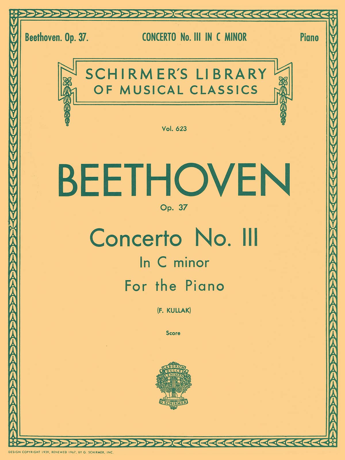 Ludwig van Beethoven: Concerto No. 3 in C Minor, Op. 37  2-Piano Score Sheet Music for Advanced Piano Duet  NFMC Festival Selection 2024-2028 Schirmer Library of Musical Classics Vol. 623