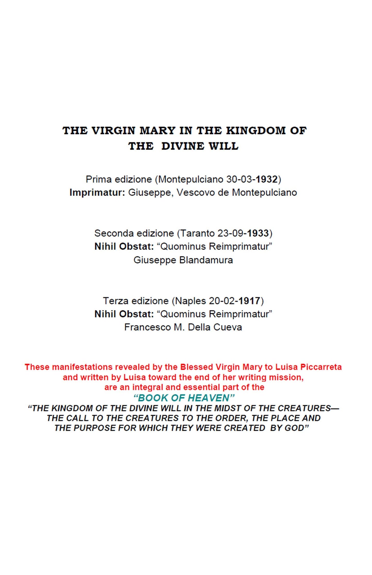 The Virgin Mary in the Kingdom of The Divine Will