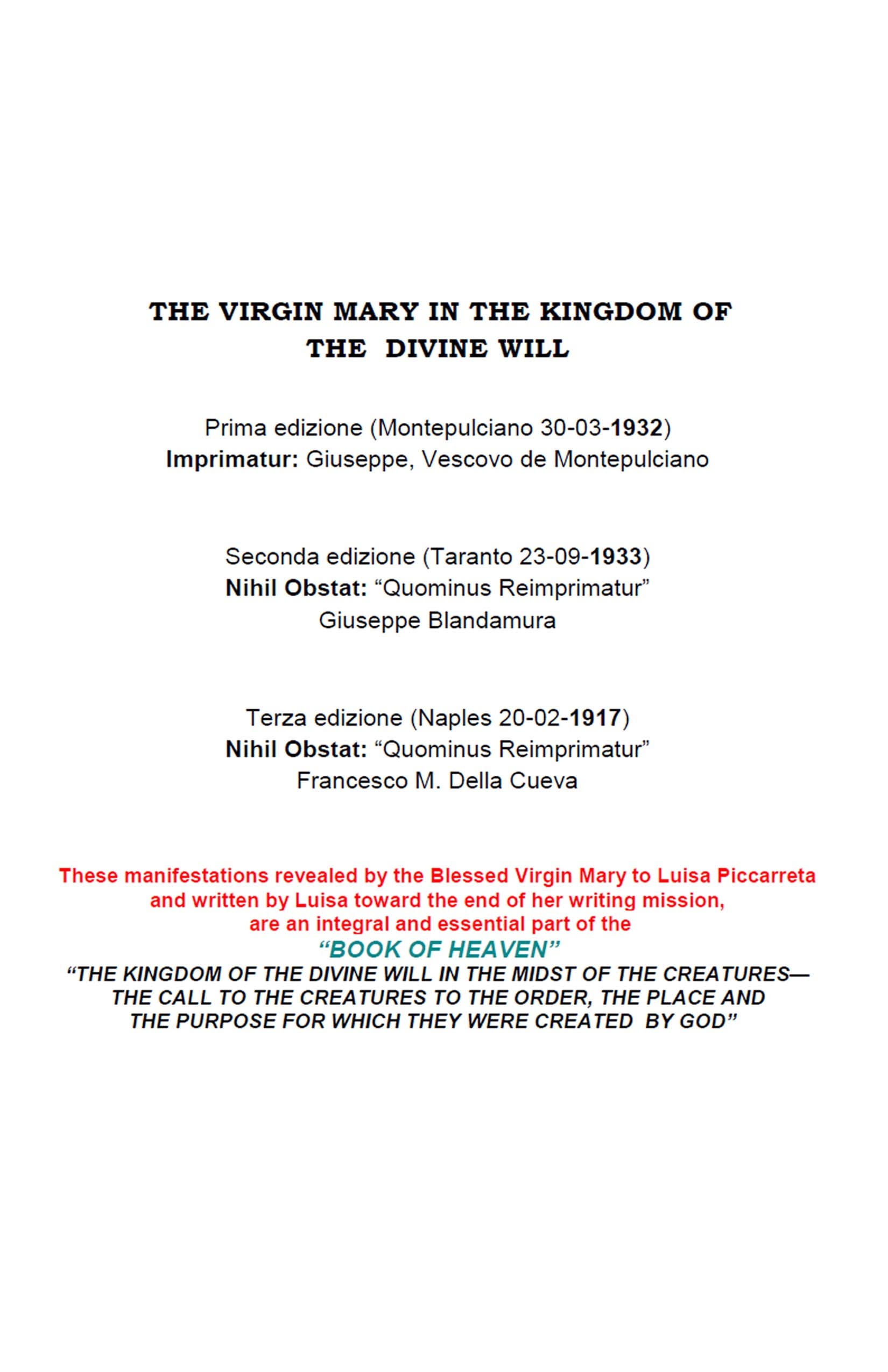 The Virgin Mary in the Kingdom of The Divine Will