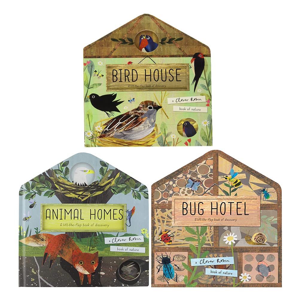 A Clover Robin Book of Nature Series 3 Books lift-the-flap Collection Set (Animal Homes, Bird House & Bug Hotel)