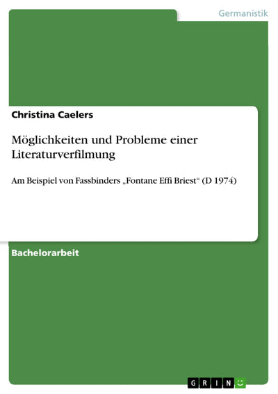 Mglichkeiten und Probleme einer Literaturverfilmung (German Edition)