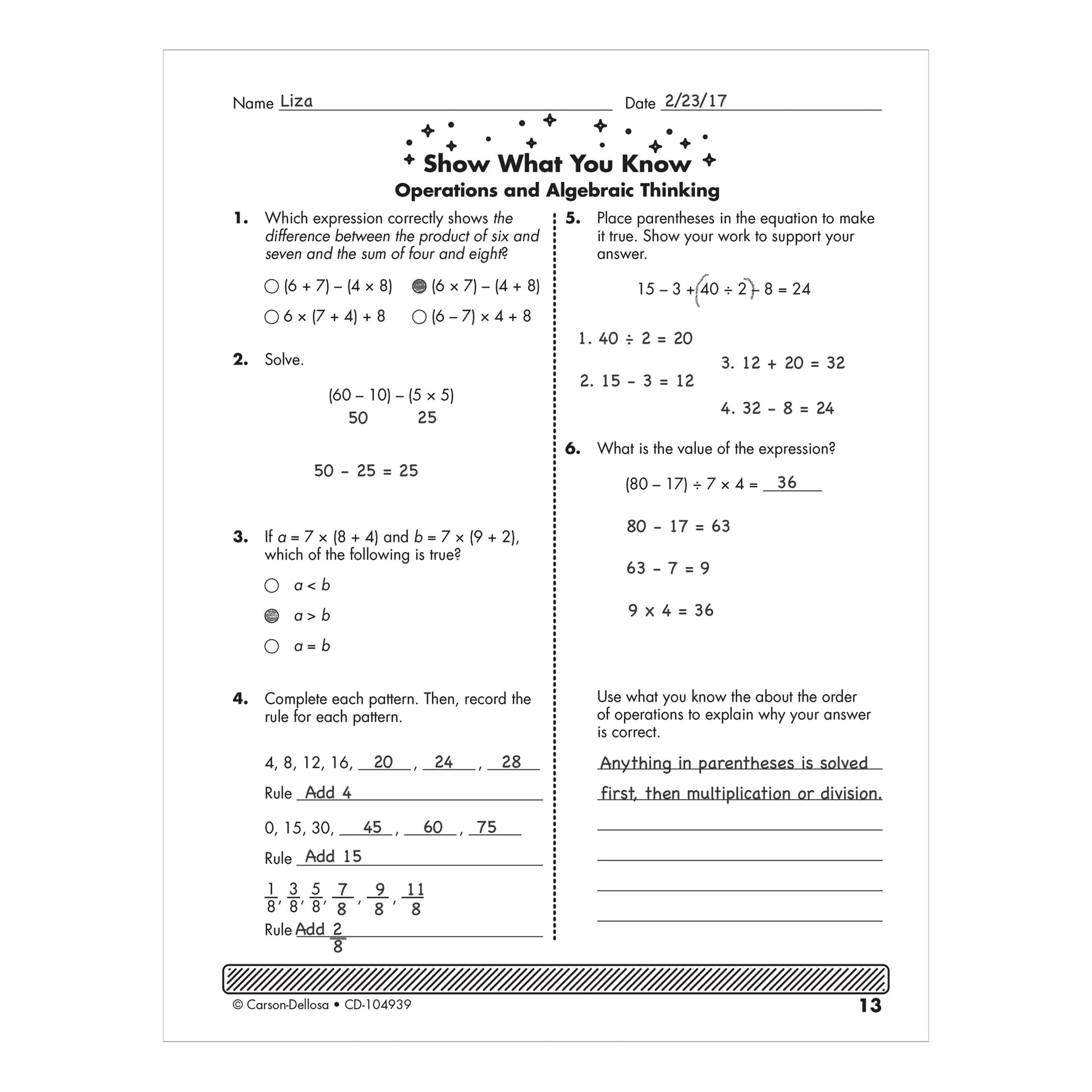Carson Dellosa Instant Assessments for Data Tracking Book, 5th Grade Math Tests Covering Algebra, Decimals, Fractions, Geometry, and More, Classroom or Homeschool Curriculum
