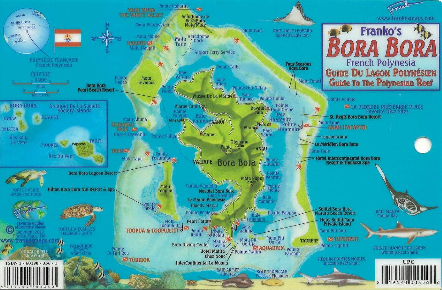 Bora Bora Map & Guide to the Polynesian Reef Waterproof Fish Card