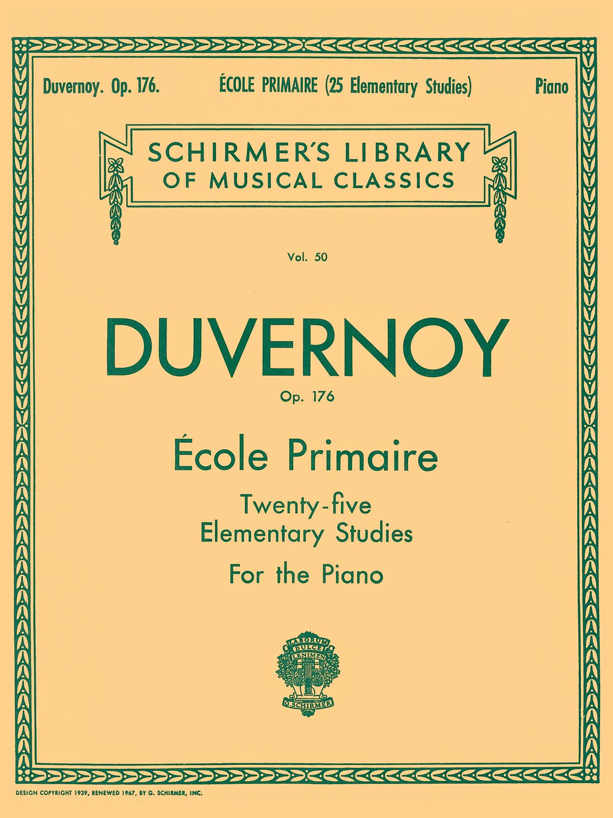 Ecole Primaire (25 Elementary Studies), Op. 176: Schirmer Library of Classics Volume 50 Piano Solo