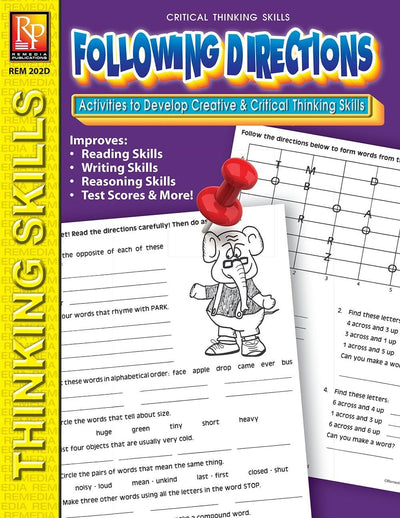 Remedia Publications Critical Thinking Skills, Following Directions  Reproducible Activity Workbook  Build Listening, Logic, and Reasoning Skills for Elementary & Special Education Students