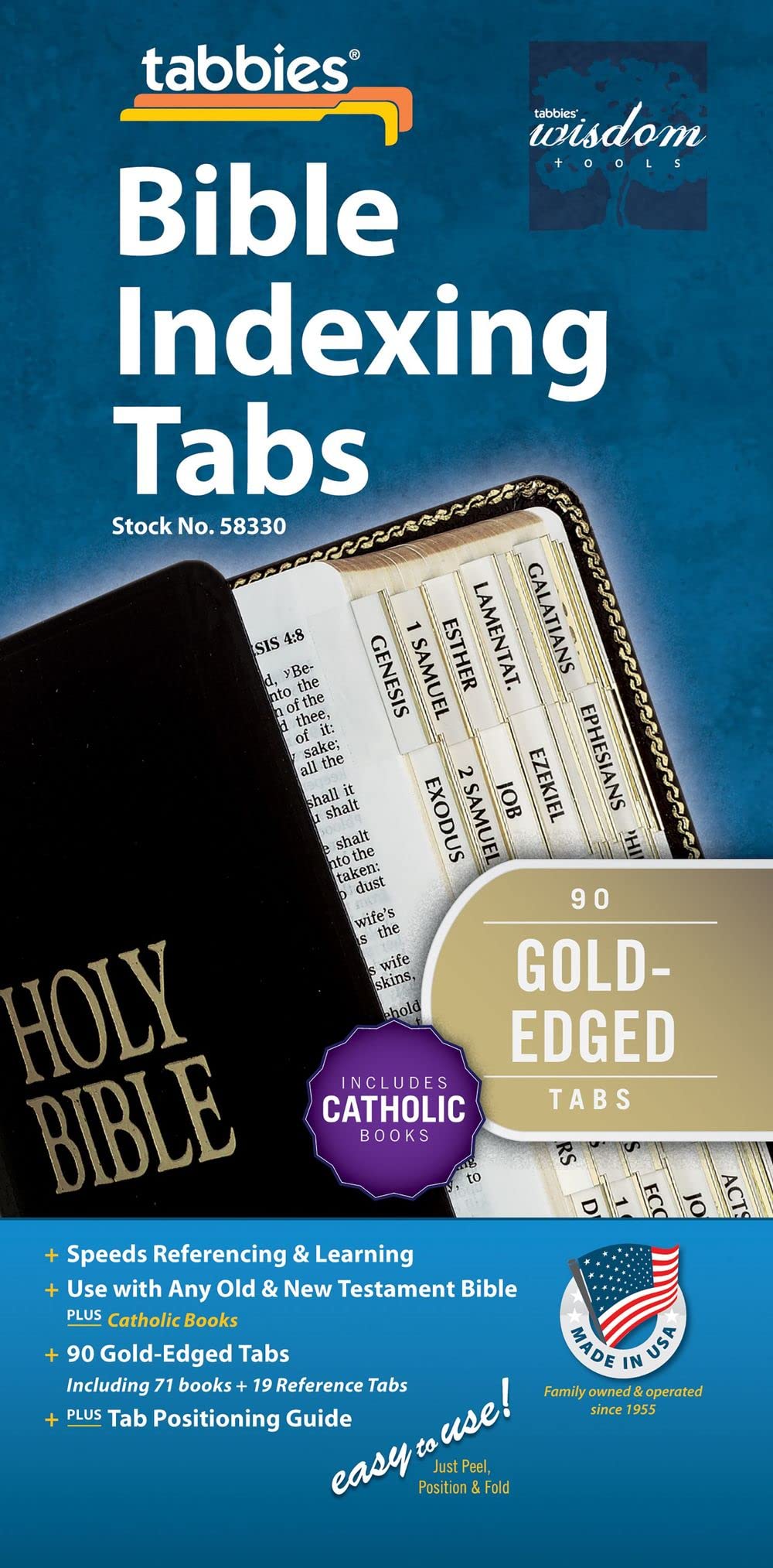 Tabbies Catholic Gold-Edged Bible Indexing Tabs, Old & New Testament Plus Catholic Books, 90 Tabs Including 71 Books & 19 Reference Tabs (58330)
