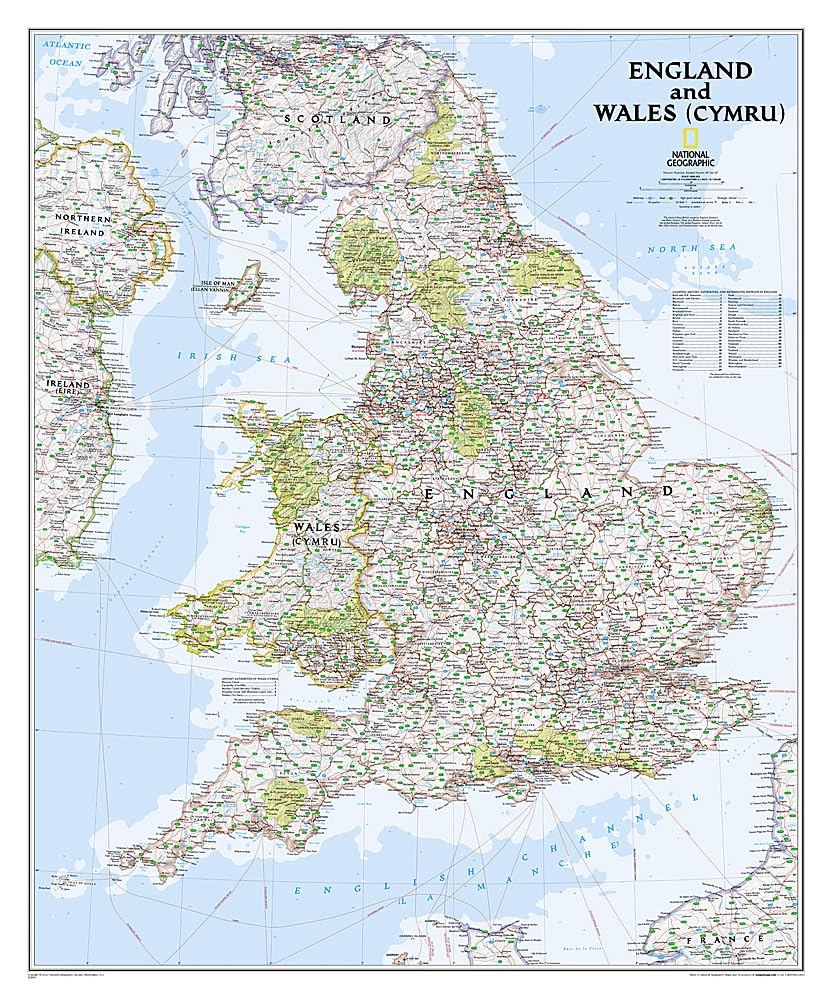 National Geographic England and Wales Wall Map - Classic - Laminated (30 x 36 in) (National Geographic Reference Map)