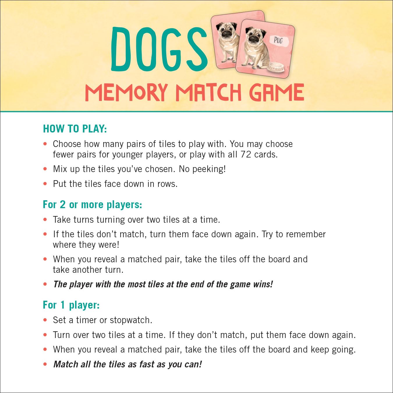 Dogs Memory Match Game (Set of 72 cards) by Peter Pauper Pre