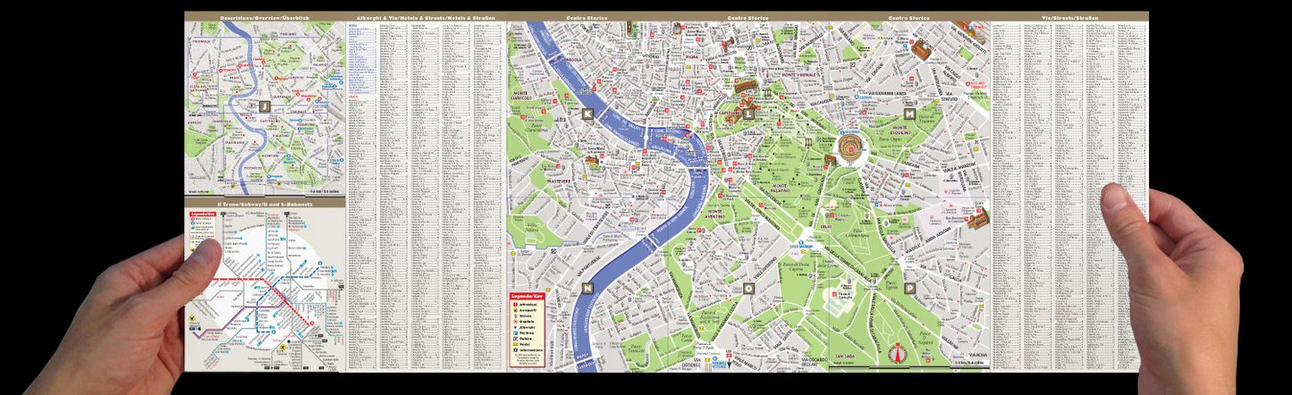 StreetSmart? Rome Map by VanDam -- Laminated, pocket sized City Center folding street and subway map to Rome, Italy with all attractions, museums, ... ... (English, Italian and German Edition)