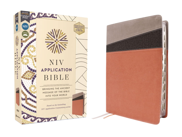 NIV Application Bible, Leathersoft, Coral/Gray, Red Letter, Thumb Indexed, Comfort Print: Bringing the Ancient Message of the Bible into Your World (NIV Application Commentary Resources)