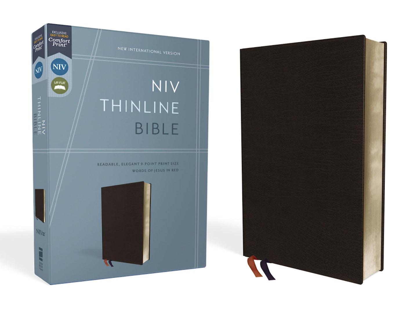 NIV, Thinline Bible, Bonded Leather, Black, Red Letter, Comf