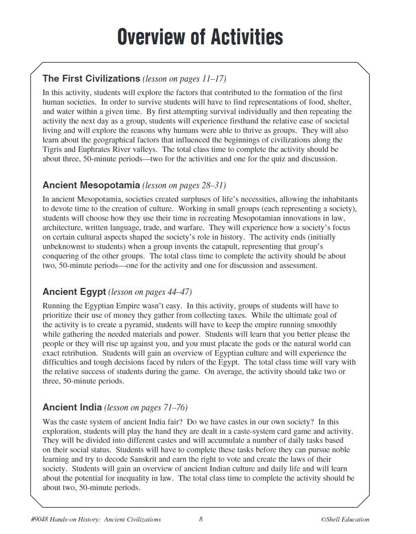 Hands-on History: Ancient Civilizations Activities - Teacher Resource Provides Fun Games and Simulations that Support Hands-On Learning (Social Studies Classroom Resource)